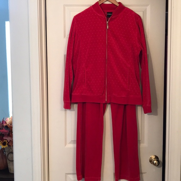 SOLD ERIKA Velour Red with white dots Lounge wear. - Picture 2 of 8